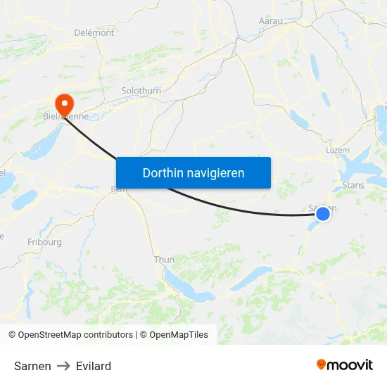 Sarnen to Evilard map