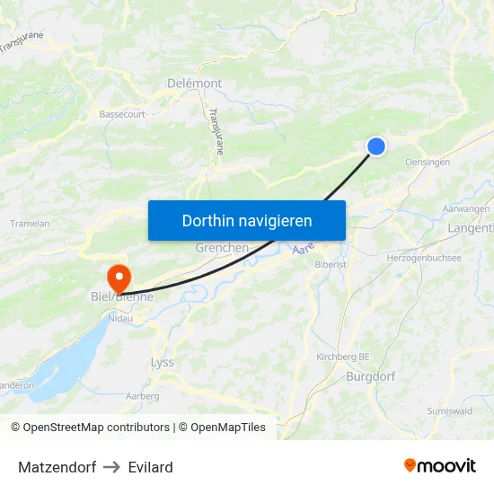 Matzendorf to Evilard map