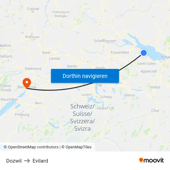 Dozwil to Evilard map