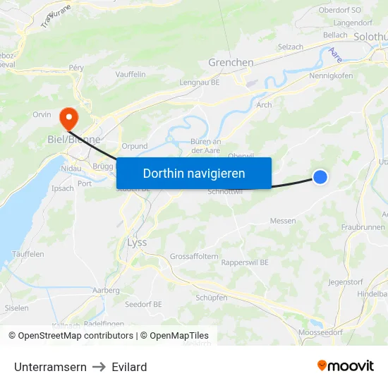 Unterramsern to Evilard map