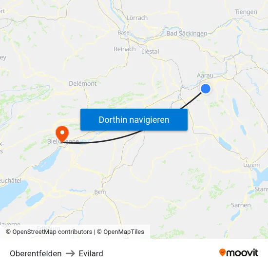 Oberentfelden to Evilard map