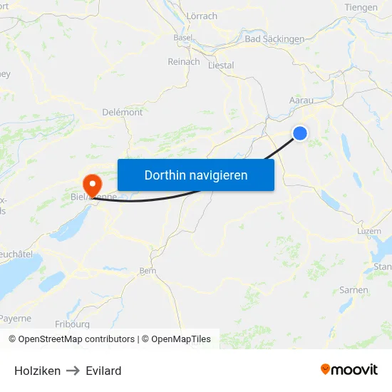 Holziken to Evilard map