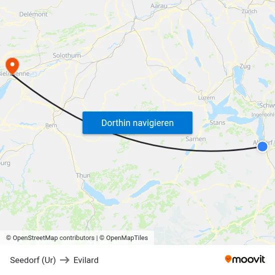 Seedorf (Ur) to Evilard map