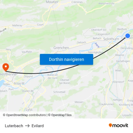 Luterbach to Evilard map