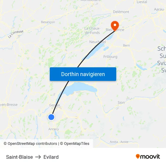 Saint-Blaise to Evilard map
