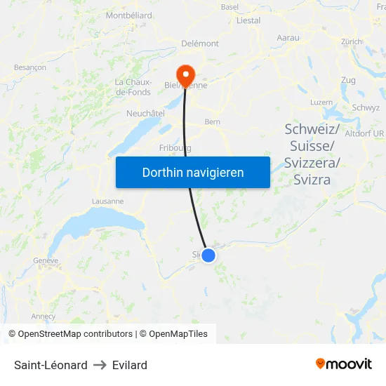 Saint-Léonard to Evilard map