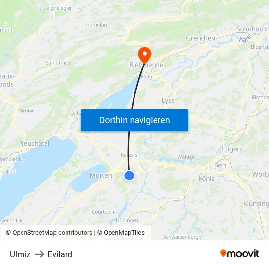 Ulmiz to Evilard map