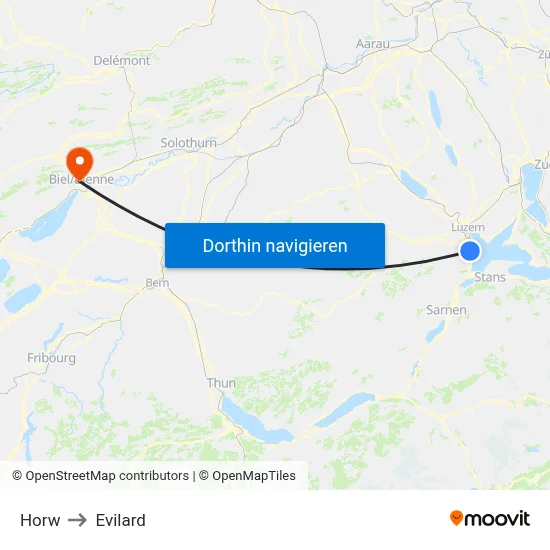 Horw to Evilard map
