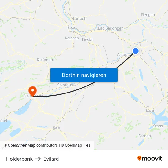 Holderbank to Evilard map