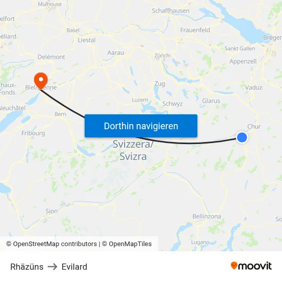 Rhäzüns to Evilard map