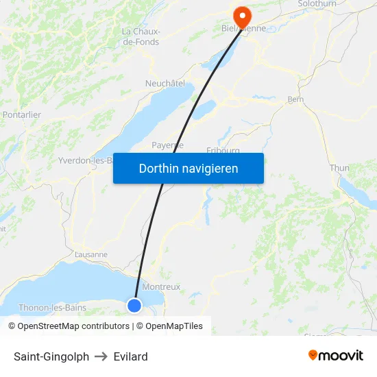 Saint-Gingolph to Evilard map