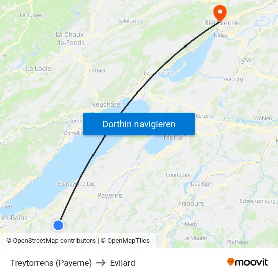 Treytorrens (Payerne) to Evilard map