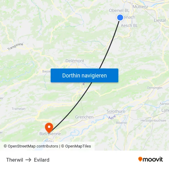Therwil to Evilard map