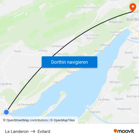 Le Landeron to Evilard map
