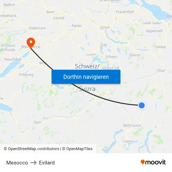 Mesocco to Evilard map