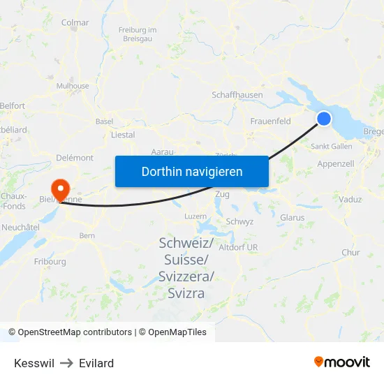 Kesswil to Evilard map