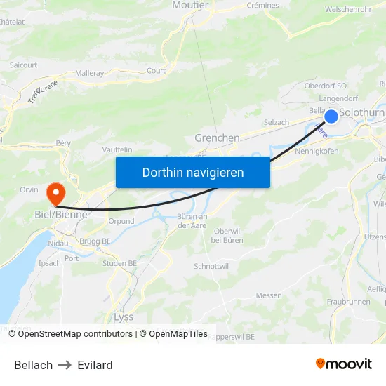 Bellach to Evilard map