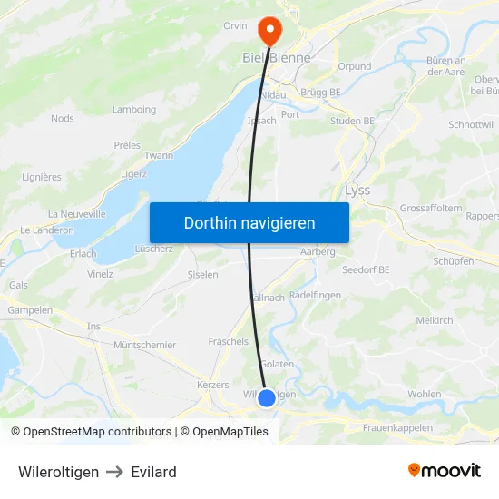 Wileroltigen to Evilard map