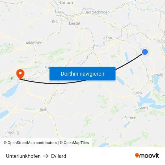Unterlunkhofen to Evilard map