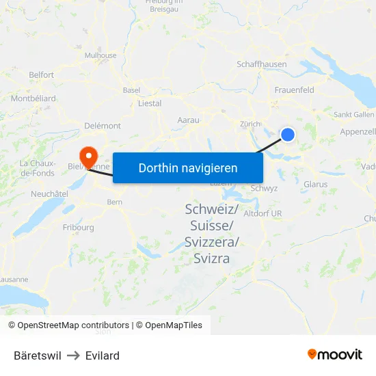 Bäretswil to Evilard map