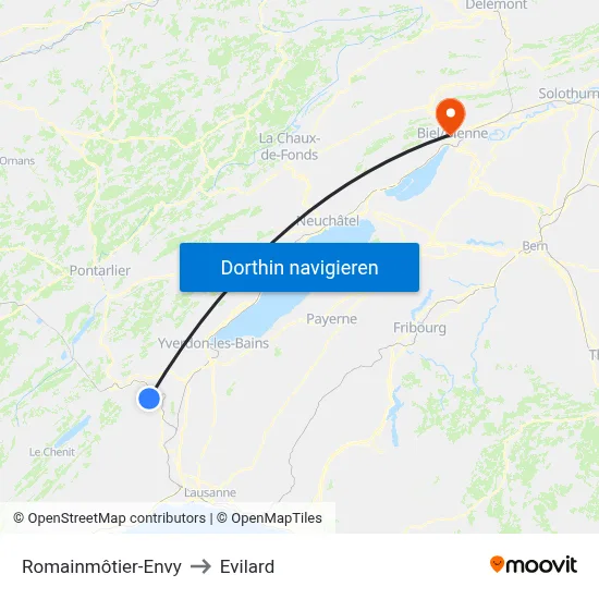 Romainmôtier-Envy to Evilard map
