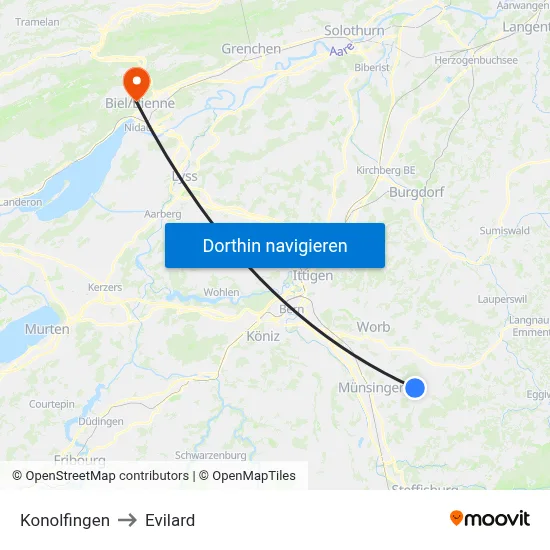 Konolfingen to Evilard map