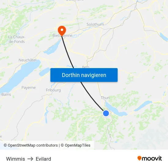 Wimmis to Evilard map