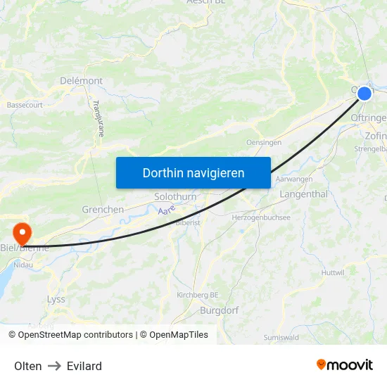 Olten to Evilard map