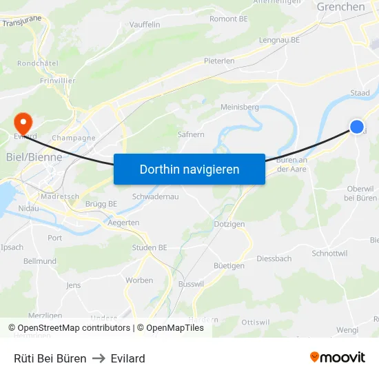 Rüti Bei Büren to Evilard map