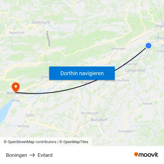 Boningen to Evilard map