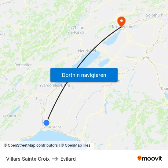 Villars-Sainte-Croix to Evilard map
