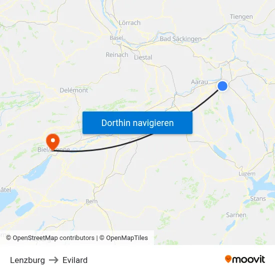 Lenzburg to Evilard map