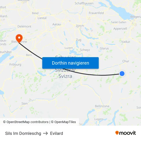 Sils Im Domleschg to Evilard map