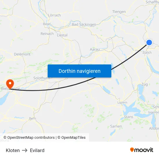 Kloten to Evilard map