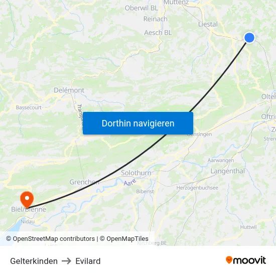 Gelterkinden to Evilard map