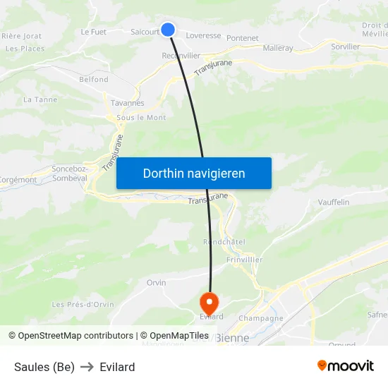 Saules (Be) to Evilard map