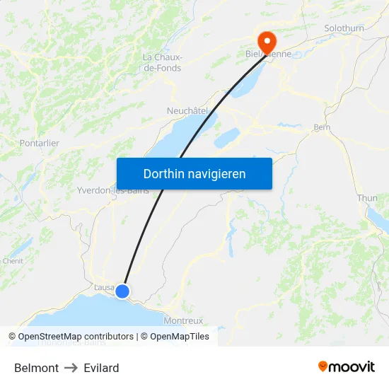 Belmont to Evilard map