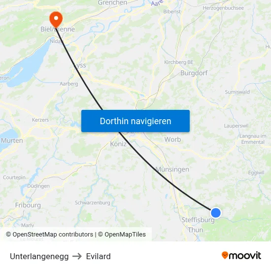 Unterlangenegg to Evilard map