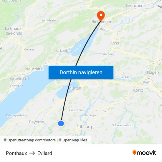 Ponthaux to Evilard map