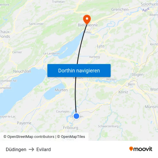 Düdingen to Evilard map