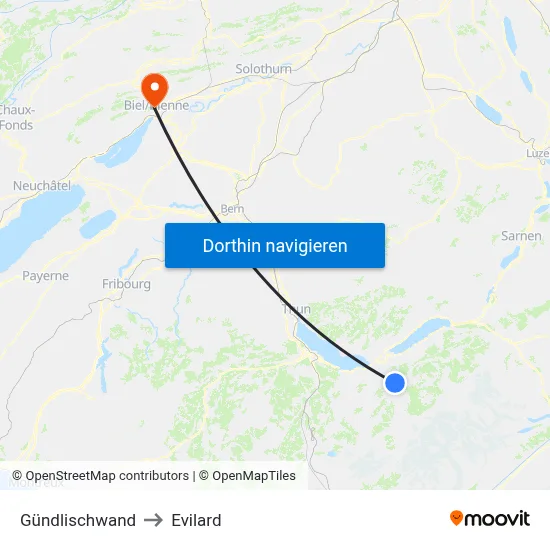 Gündlischwand to Evilard map