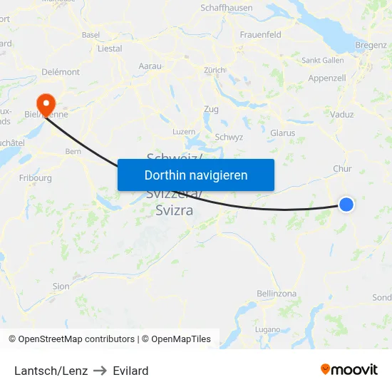 Lantsch/Lenz to Evilard map