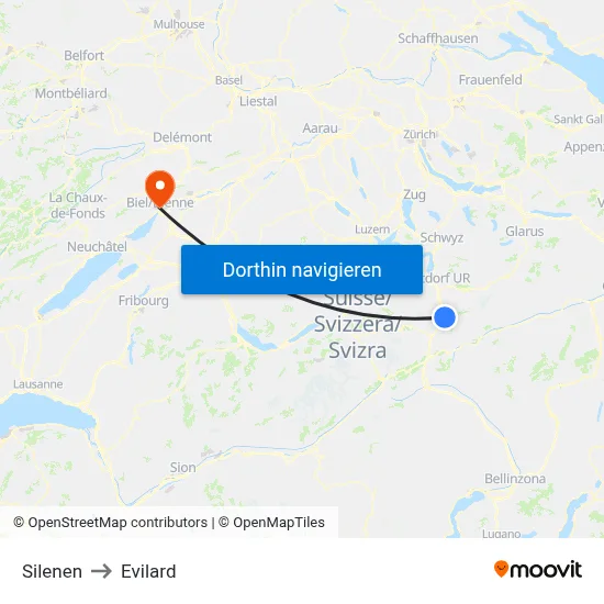 Silenen to Evilard map