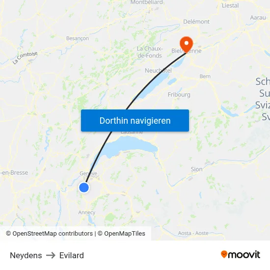 Neydens to Evilard map