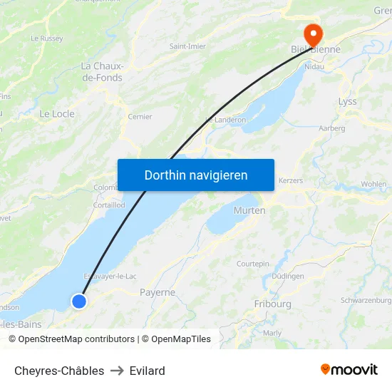 Cheyres-Châbles to Evilard map