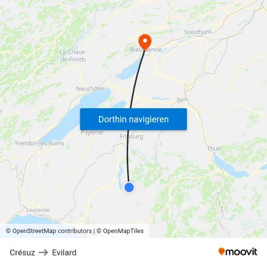 Crésuz to Evilard map