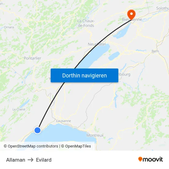Allaman to Evilard map