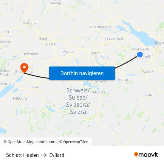 Schlatt-Haslen to Evilard map