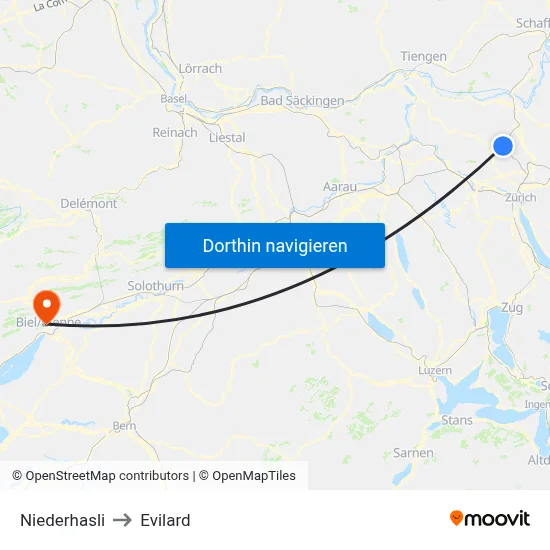 Niederhasli to Evilard map