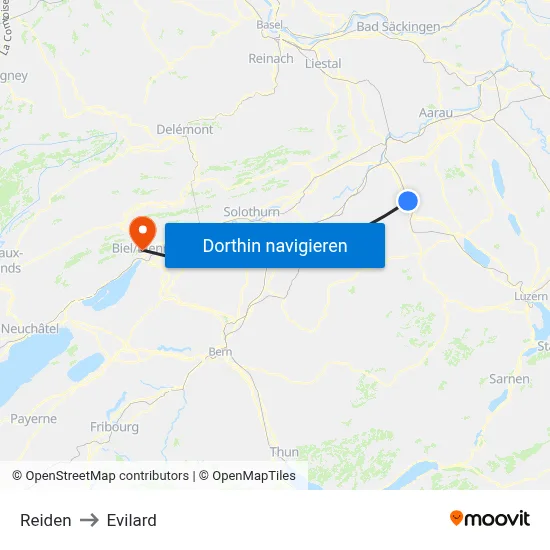 Reiden to Evilard map